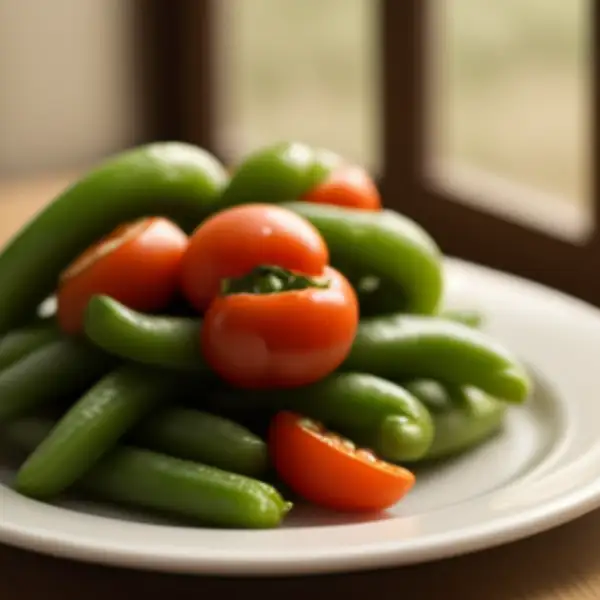 Grüne Bohnen mit Tomate und Paprika