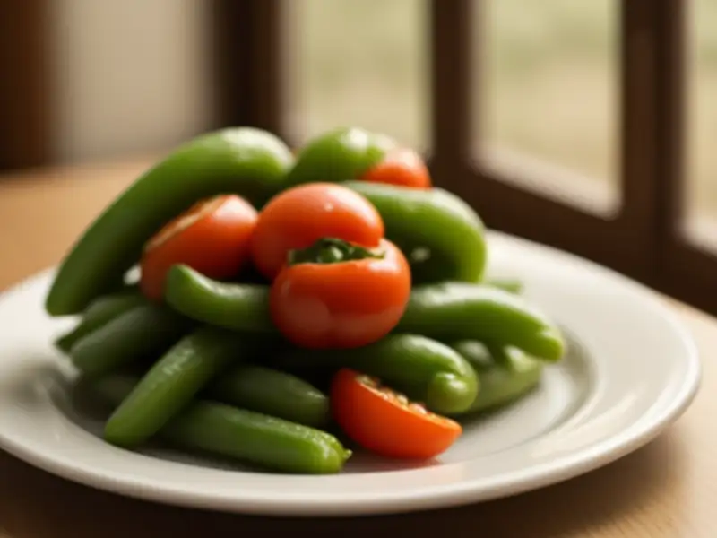 Grüne Bohnen mit Tomate und Paprika