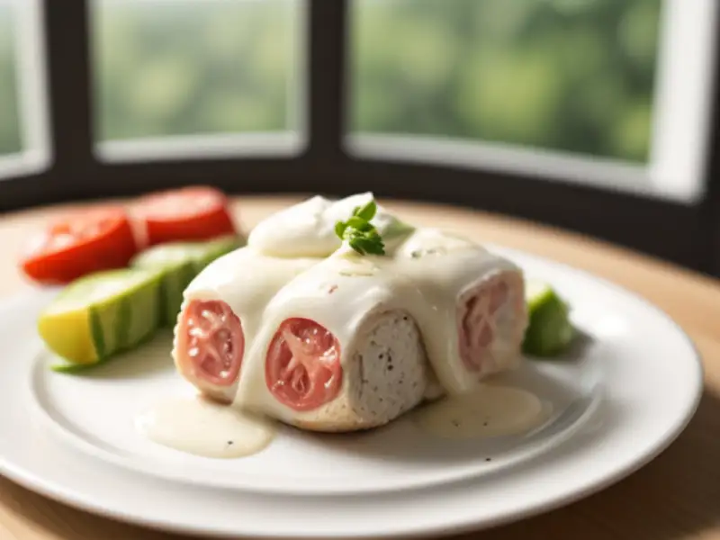 Hähnchenröllchen mit Mozzarella, Pesto und Schwarzwälder Schinken