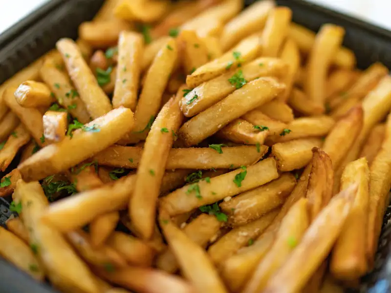Hausgemachte, knusprige Pommes aus Kartoffeln